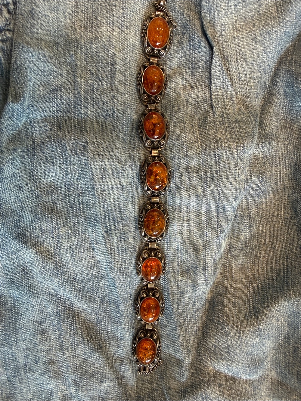 Amber Stone Silver-Tone Link Bracelet